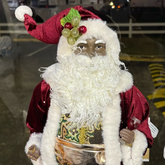 HOLIDAY LANE Santas 18"H Fabric Standing African-American Wine Santa - Picture 2 of 5